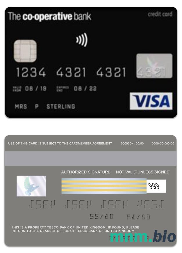 United Kingdom The Co-operative Bank visa credit karta przykład w formacie PSD